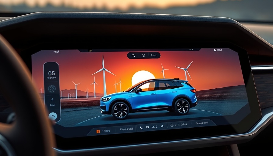 Lucid EV efficiency display on touchscreen dashboard with blue SUV illustration.