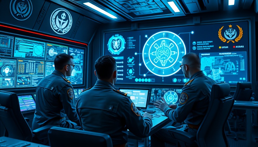 AI military intelligence officers in futuristic command center.