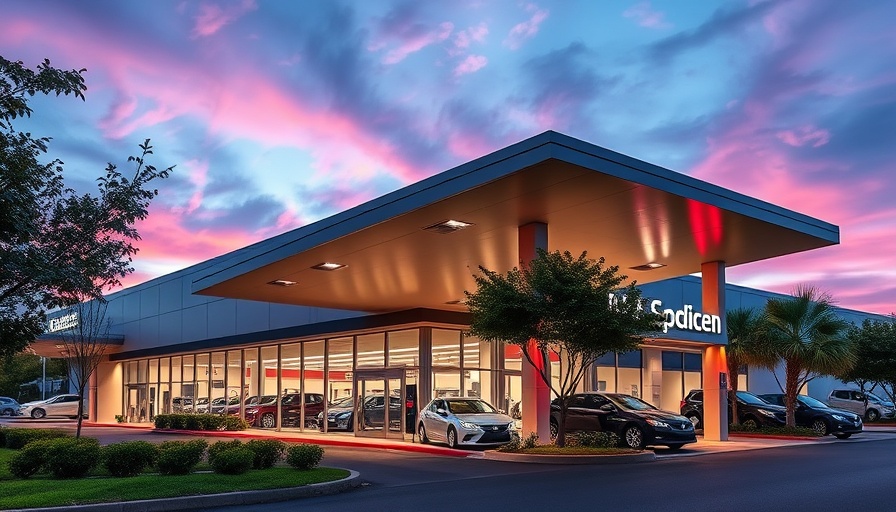 EchoPark expansion at modern dealership with canopy entrance.