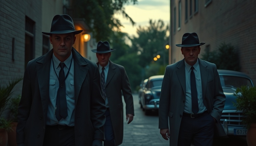 Detectives discuss case in dark alley, vintage cars, The Order theme.