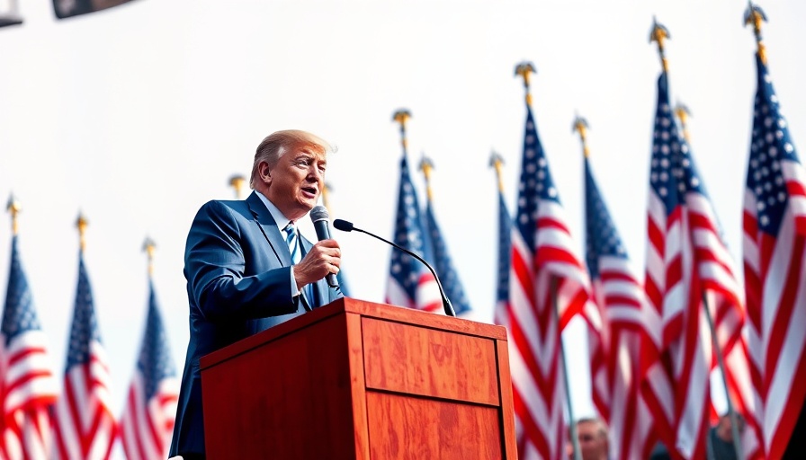Stylized speaker with flags background focusing on data security.