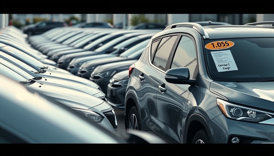 Car dealership lot showcasing cars under bright daylight.