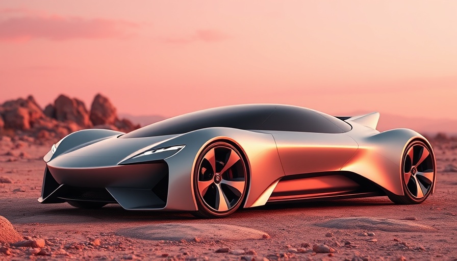 Futuristic cars in pink alien landscape illustrating tariffs impact.