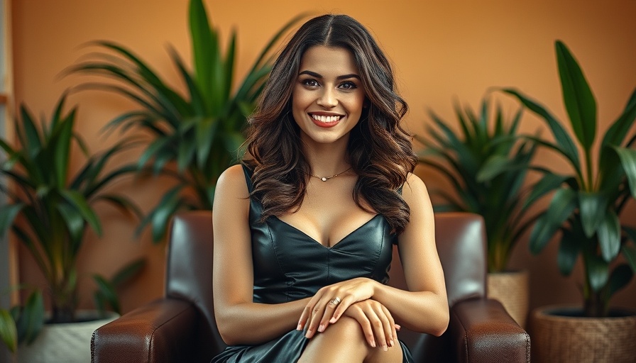 Confident woman in black dress smiling, leadership development focus