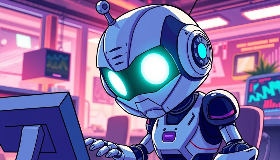 Cartoon robot engaging with Microsoft Copilot Vision technology in a futuristic office.