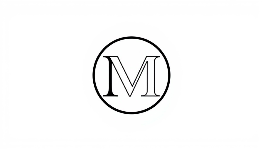 Bold 'M' monogram design in black and white.