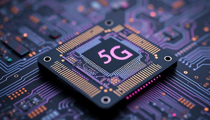Apple 5G Modem chip with intricate circuit patterns.