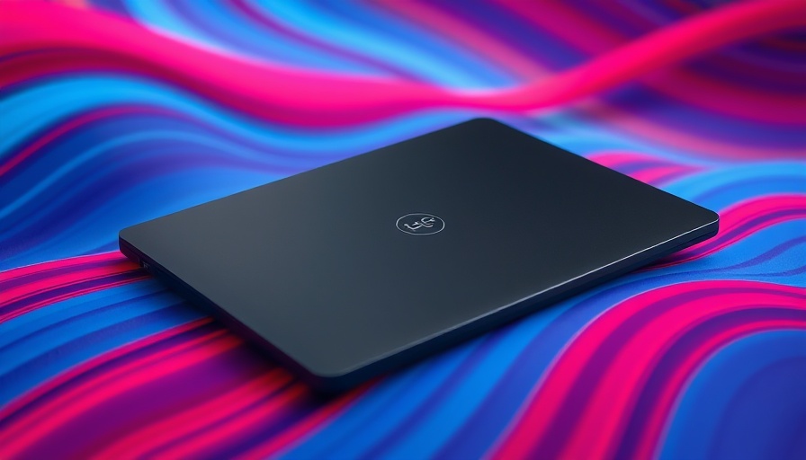 Vivobook S 14 laptop top view on vibrant wavy background.