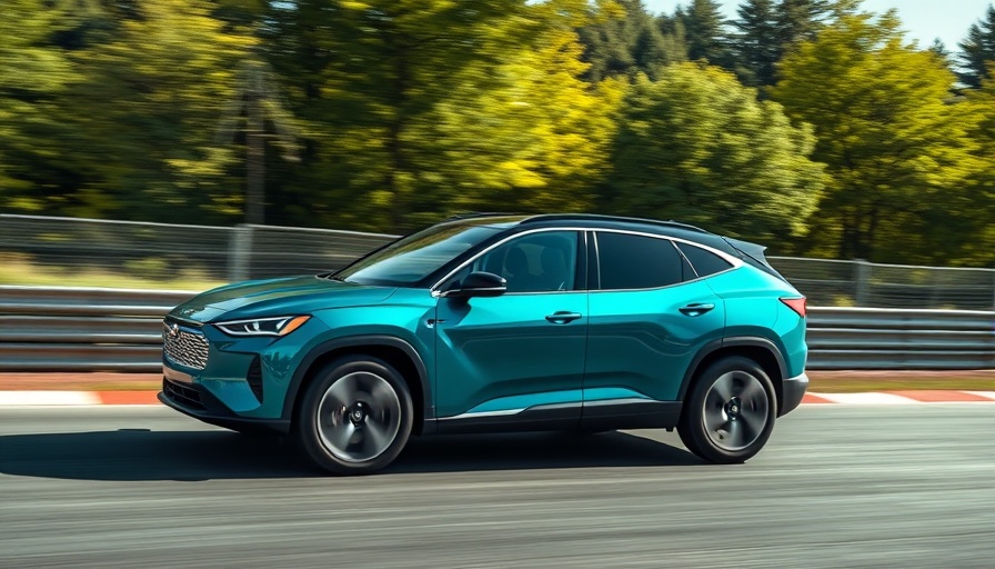 Dynamic electric SUV on race track, Porsche EV strategy concept.
