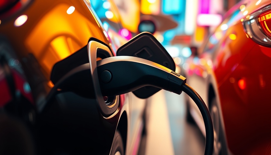 Electric car charging close-up vibrant colors.
