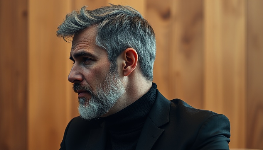 Profile portrait of a thoughtful man in a black suit against wooden background.