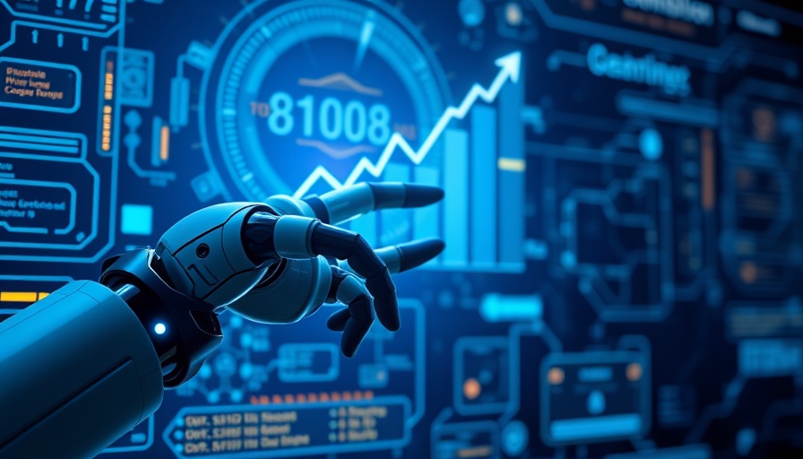 Futuristic AI automation concept with robotic arm and graph.