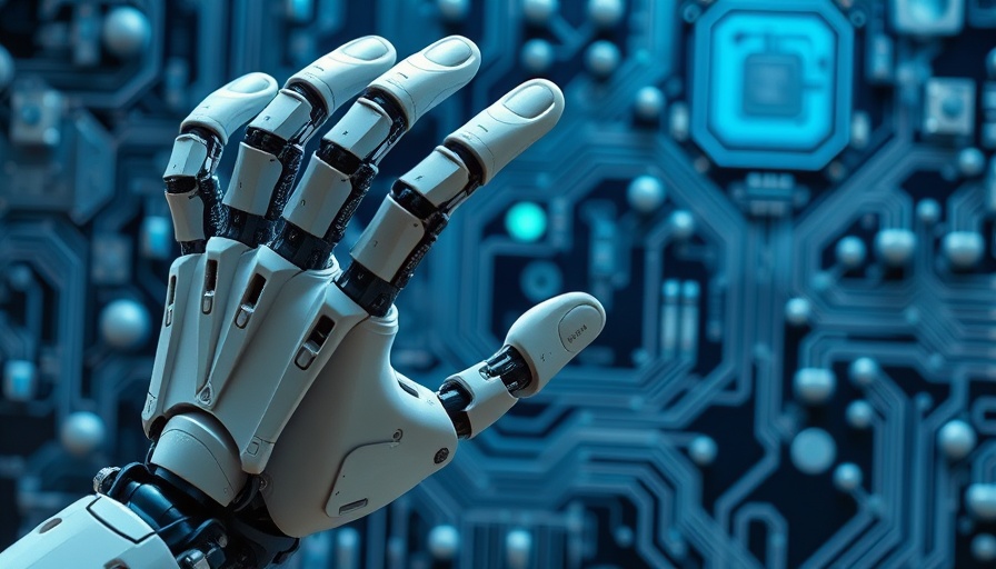 AI Indexing conceptual image with robotic hands and circuit board.