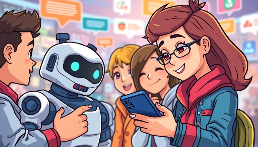 Cartoon group interacting with AI real-time feedback technology.
