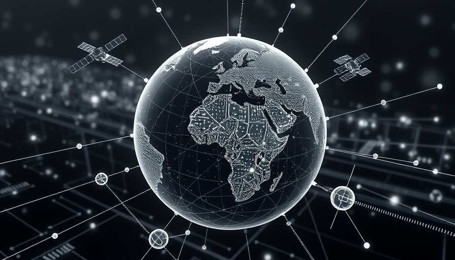 Futuristic infographic of internet growth with global network connections.