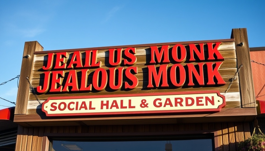 Jealous Monk Groton attractions sign, sunny day