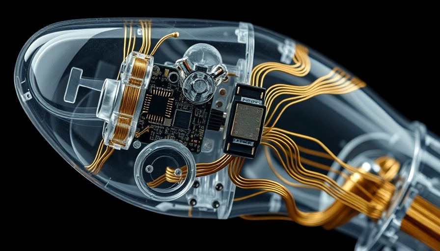 Mind-controlled prosthetic component against black background.