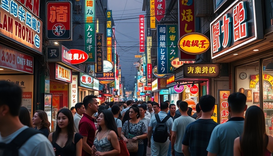 AI Travel Companions in bustling neon-lit urban street