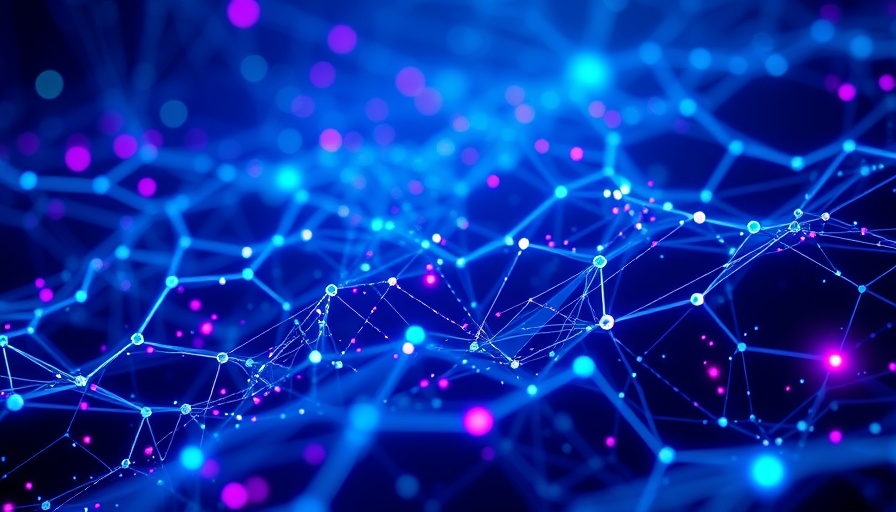 Futuristic AI video generation illustration with digital nodes.