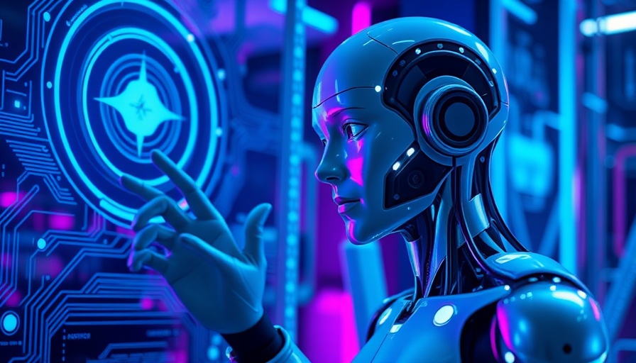 Futuristic AI video model with holographic interface.