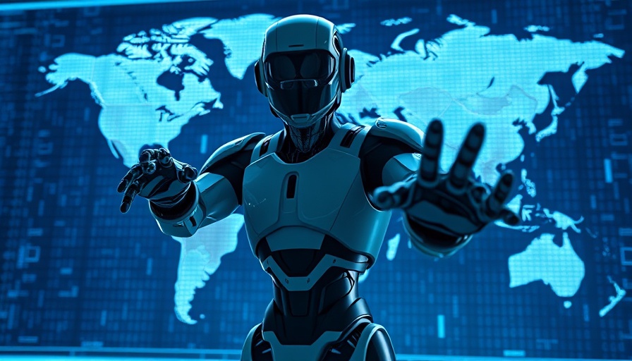 AI-generated images of humanoid robot in digital world map background