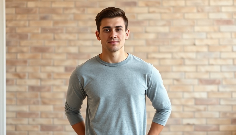 Young man standing indoors with a neutral expression.