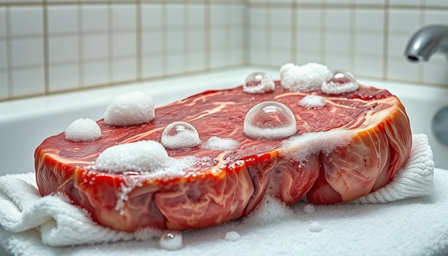 Creative men's grooming ad with steak and soap imagery, symbolizing quality.