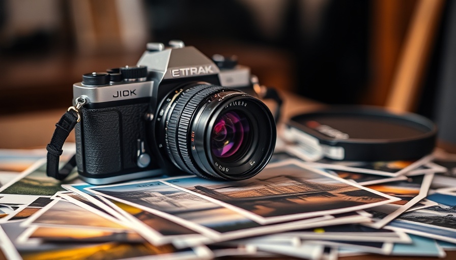 AI licensing concept with camera and photos in vivid colors.