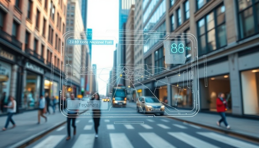 Android XR navigation interface in urban street with AR elements