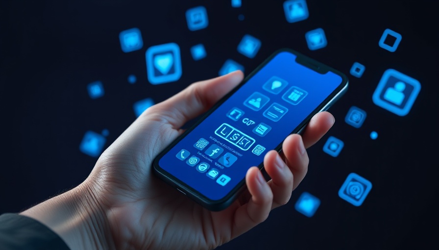 No-Code Platforms illustration with smartphone and blue interface icons.