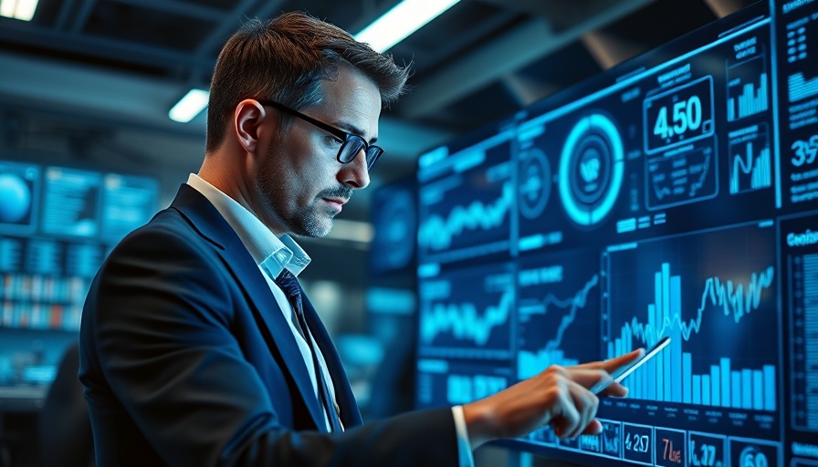 Modern businessman analyzing digital tech investments.