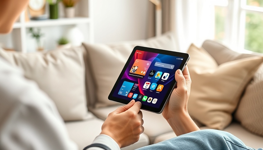 Person using foldable iPad in a cozy living room setting.