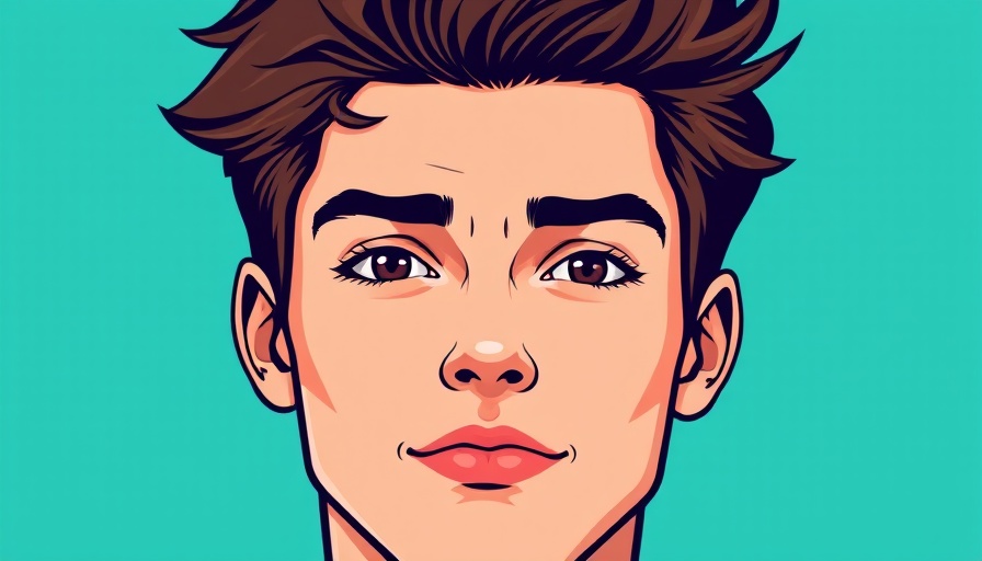Vector art portrait of a young man with turquoise background.