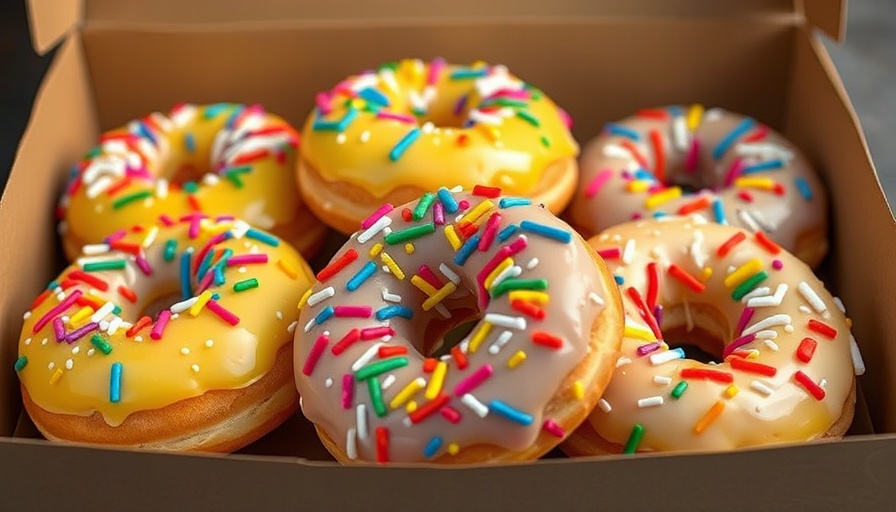 Colorful sprinkled road trip gift donuts in a box.