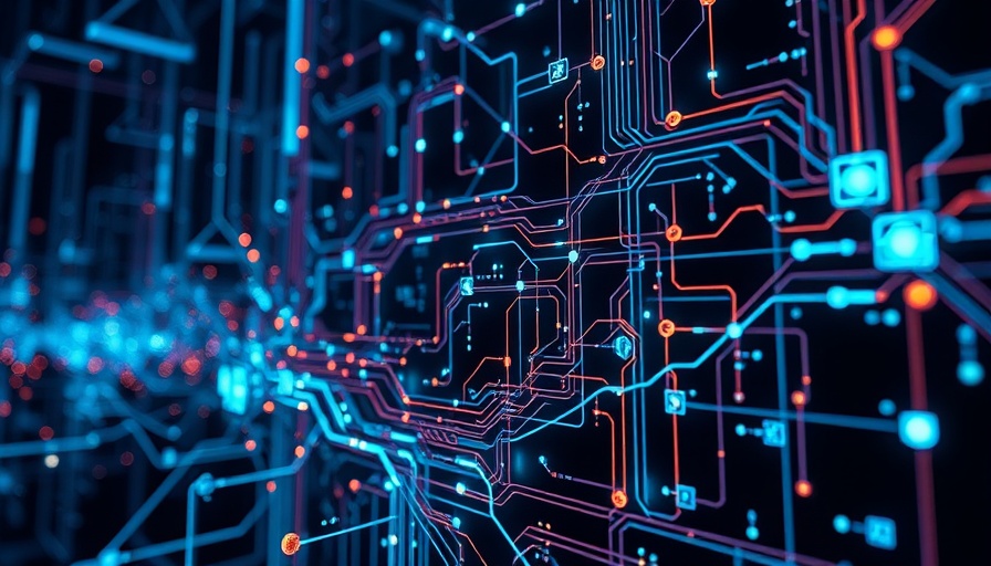 Futuristic abstract AI network with digital circuits.