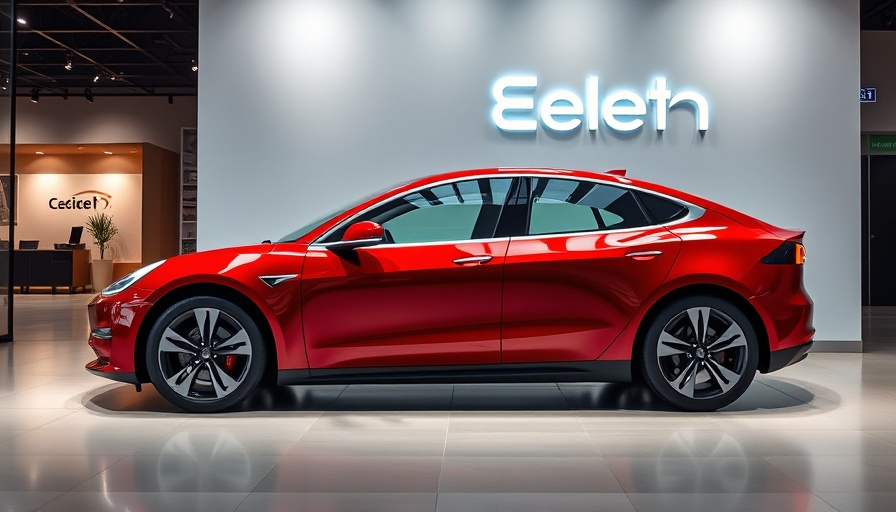 Tesla dealership showroom showcasing sleek red car, auto dealership compliance