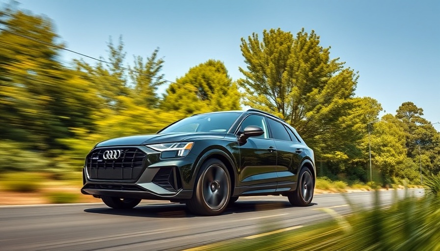 Audi Q6 E-Tron in action on scenic road under blue sky