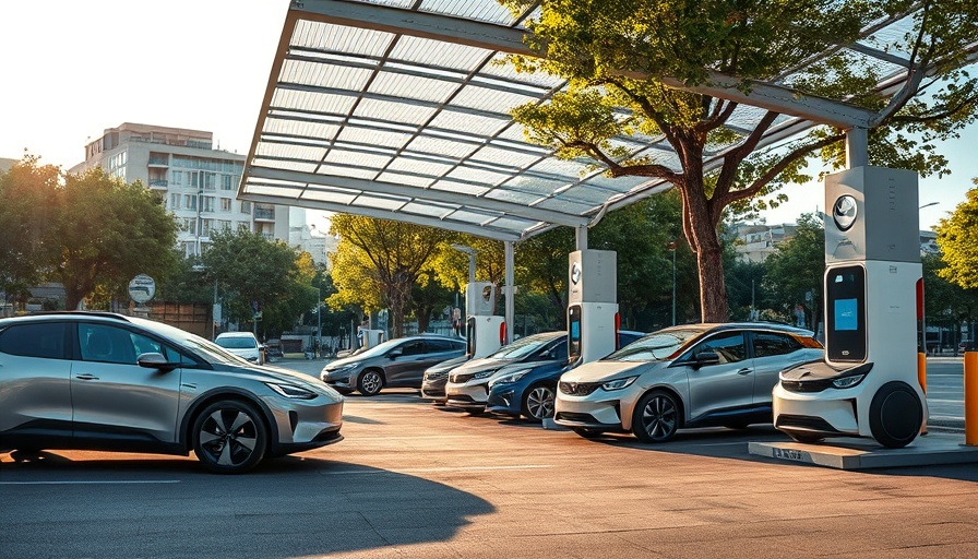Futuristic electric vehicles at a charging station, EV lease deal.