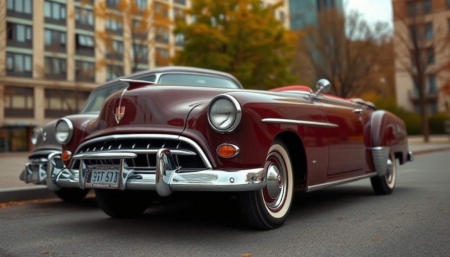 Vintage maroon classic car parked outdoors on a sunny day, no seatbelt reminders visible.
