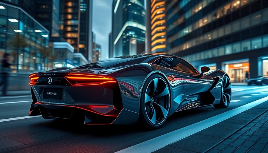 Futuristic car showcasing auto advancements on a modern street.