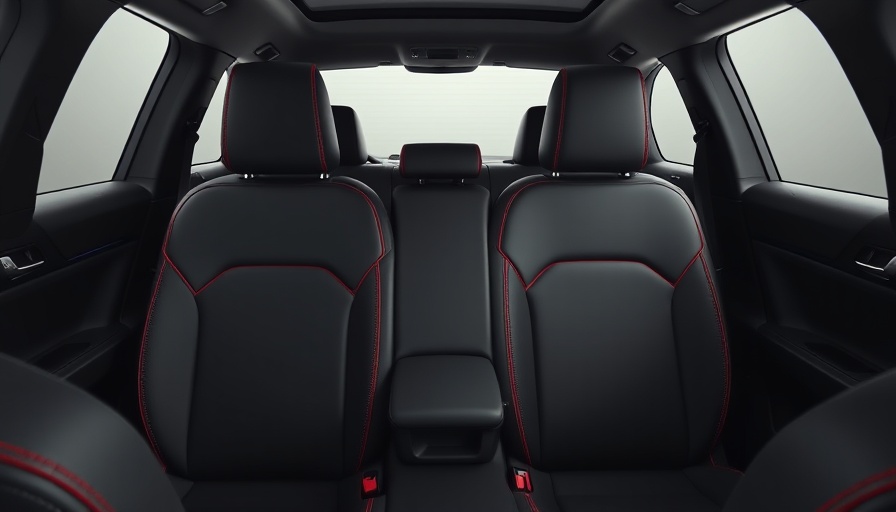 Interior view of Peugeot 5008 SUV seats in black and red stitching