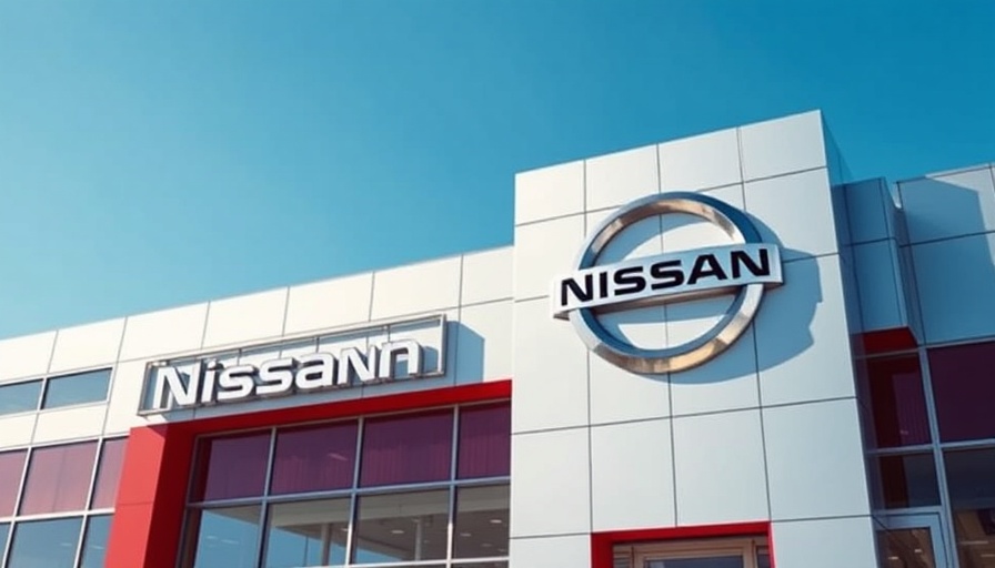 Nissan dealership sign with blue sky, relating to Honda Nissan merger.
