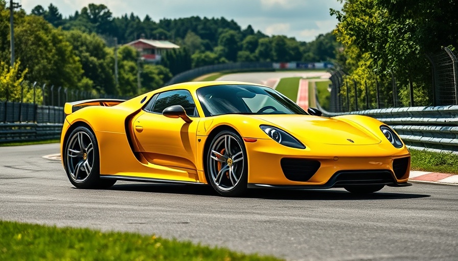 Yellow Porsche Carrera GT on a racetrack with greenery.