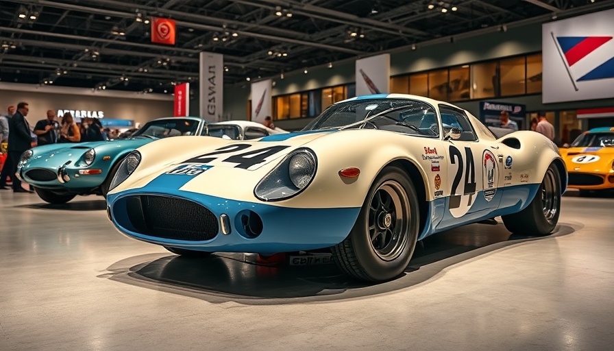 Classic race car at Essen Motor Show with detailed livery.