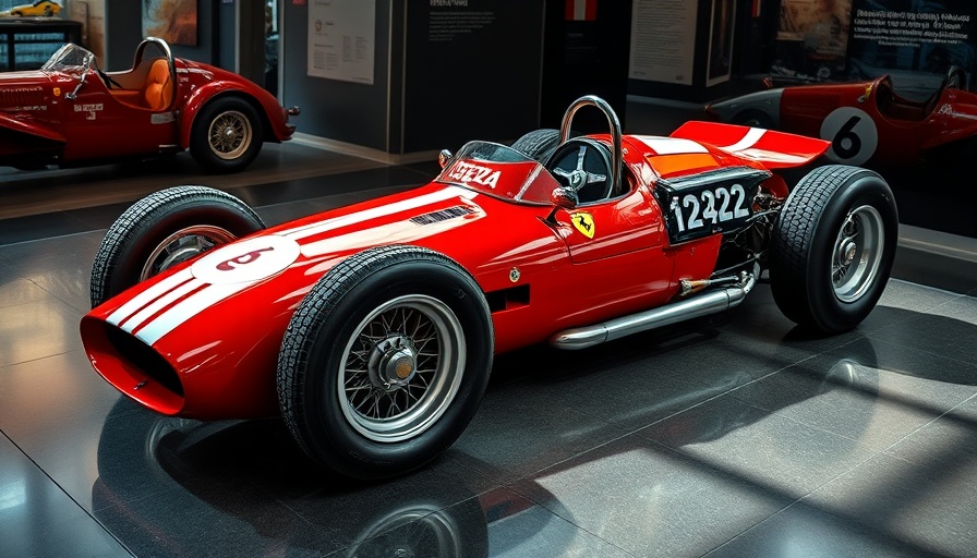 Classic Ferrari Formula 1 car in a museum, highlighting Ferrari history.