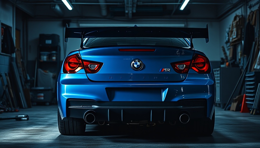 Back view of the legendary NFS M3 GTR parked in a garage.