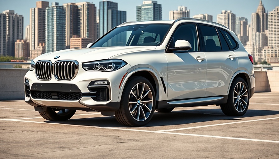 Sleek white BMW X5 xDrive50e on rooftop with blue sky