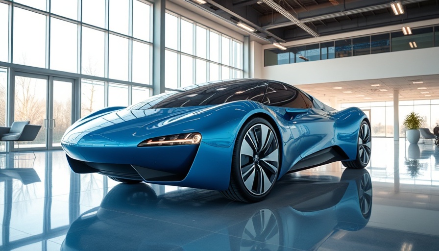 Futuristic blue vehicle in a showroom, Russia vehicle platform.