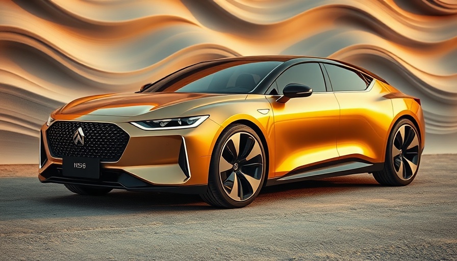 Futuristic DS No.8 BEV car on textured surface with dynamic lighting.