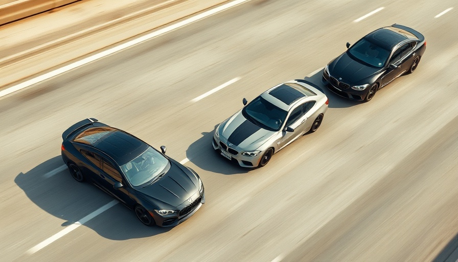 Aerial view of four cars demonstrating vehicle motion control on a highway.